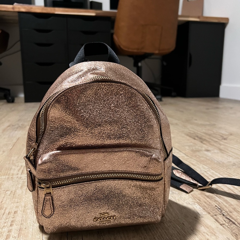 Coach, mini backpack metallic rose gold